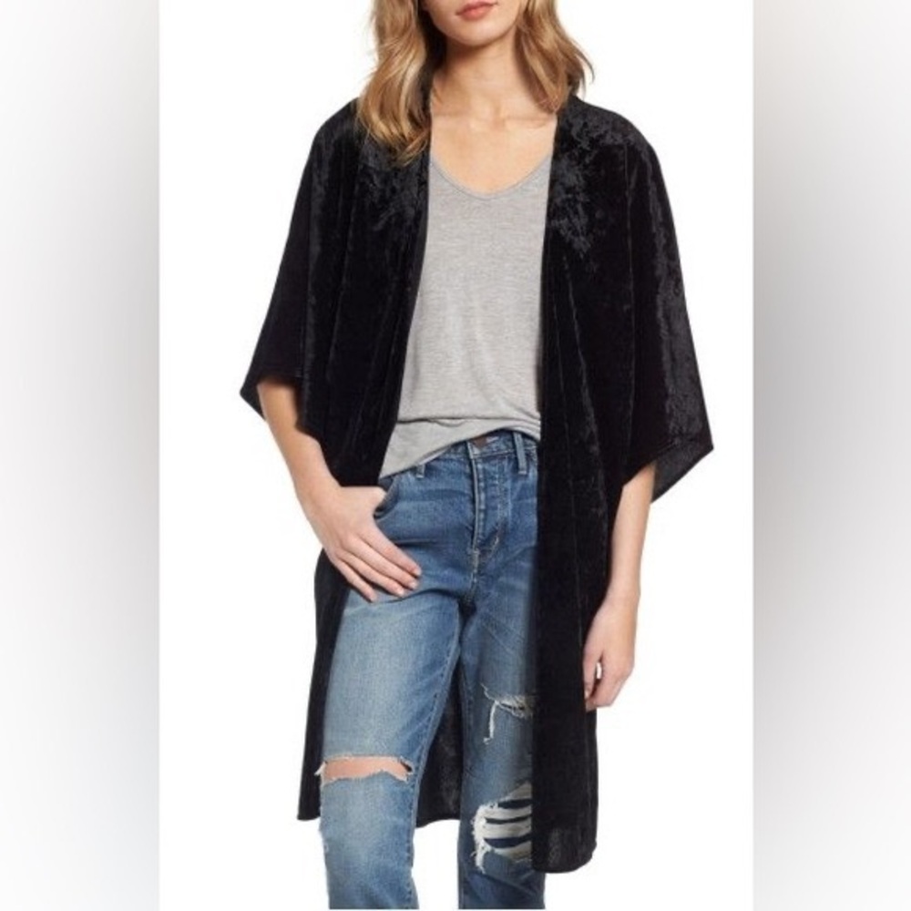 NEW Hinge Black Velvet Long Cardigan Duster One Size NWT